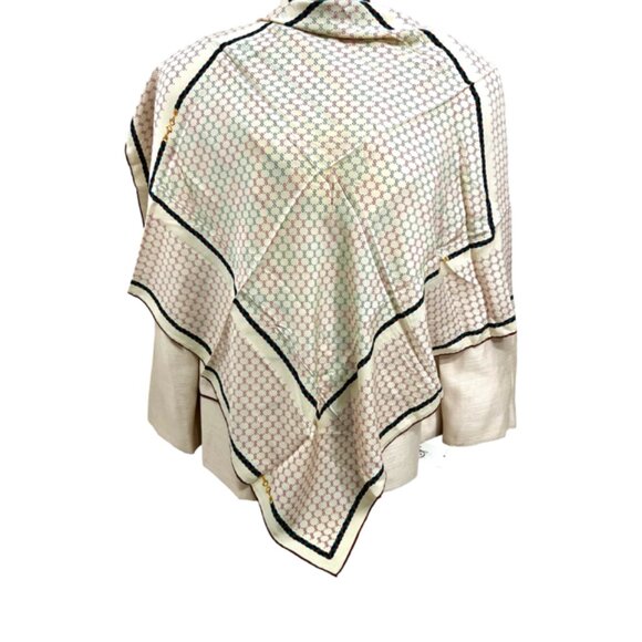 VGT  GUCCI Scarf f 00% Silk Satin 34" Ivery Brown Green Red Logo GG HandRoll(35 - Picture 2 of 11